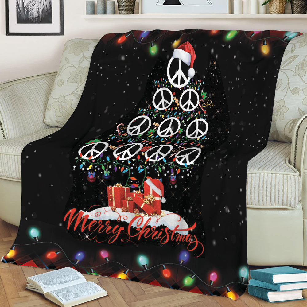 Ohaprints-Fleece-Sherpa-Blanket-Merry-Christmas-Peace-Sign-With-Santa-Hat-Light-String-Snowflake-Gift-Soft-Throw-Blanket-2090-Sherpa Blanket