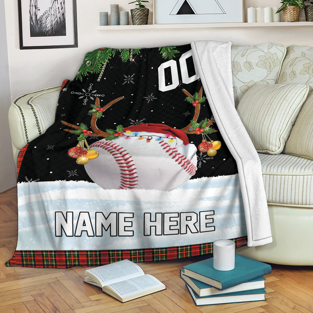 Ohaprints-Fleece-Sherpa-Blanket-Baseball-Ball-Reindeer-Christmas-Custom-Personalized-Name-Number-Soft-Throw-Blanket-2091-Fleece Blanket