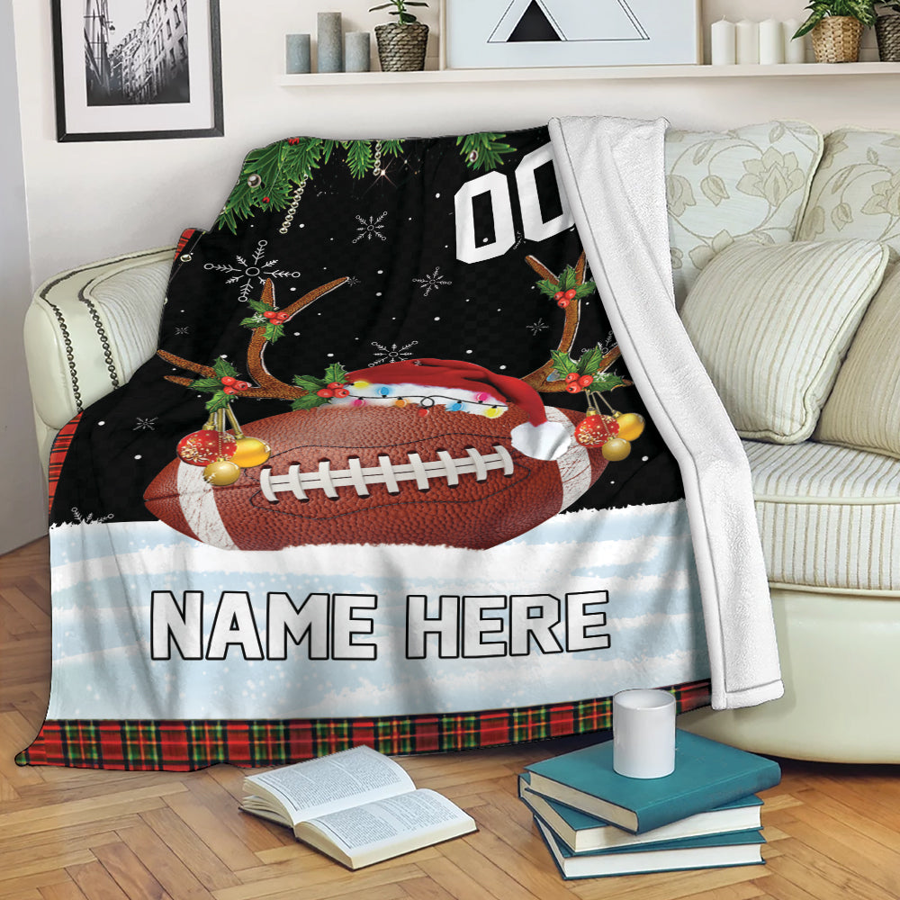 Ohaprints-Fleece-Sherpa-Blanket-American-Football-Ball-Reindeer-Christmas-Custom-Personalized-Name-Number-Soft-Throw-Blanket-2093-Fleece Blanket