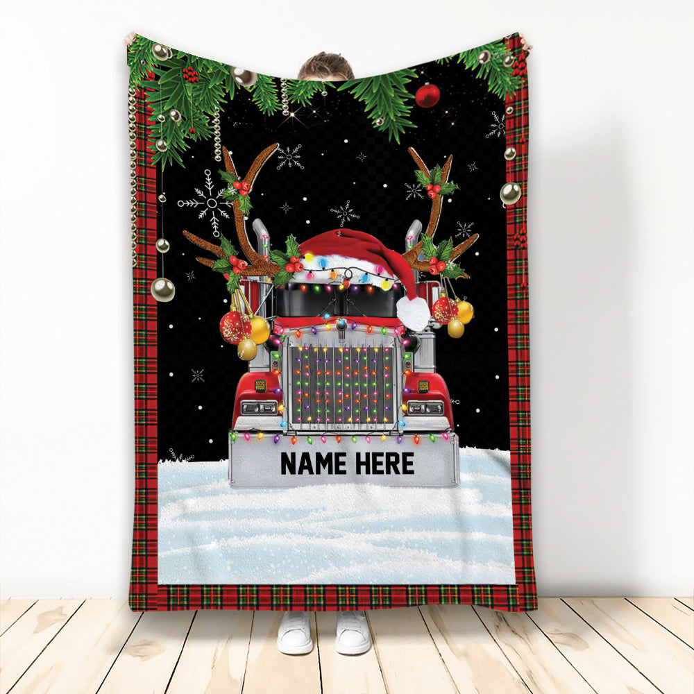 Ohaprints-Fleece-Sherpa-Blanket-Red-Truck-Reindeer-Christmas-Snowflake-Custom-Personalized-Name-Soft-Throw-Blanket-2096-Fleece Blanket