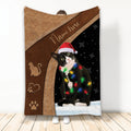 Ohaprints-Fleece-Sherpa-Blanket-Tuxedo-Cat-With-Reindeer-Hat-String-Light-Christmas-Custom-Personalized-Name-Soft-Throw-Blanket-2108-Fleece Blanket