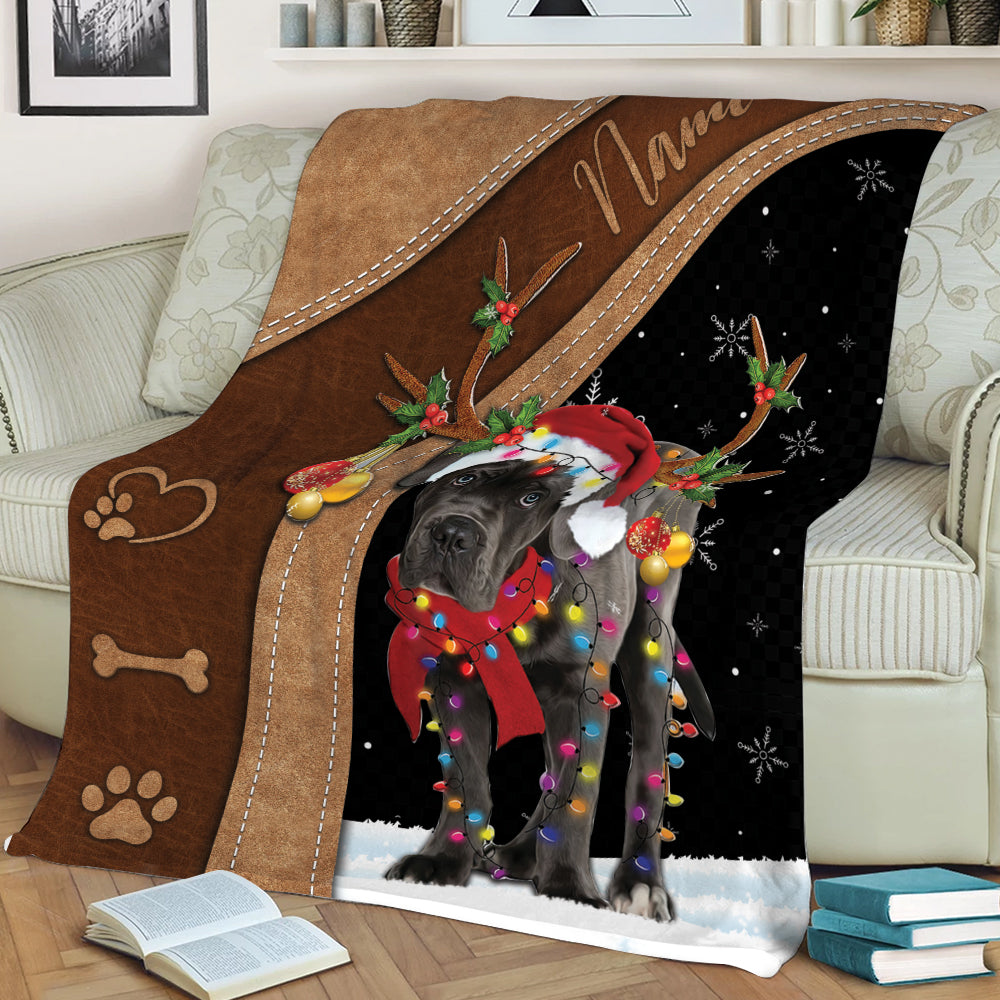 Ohaprints-Fleece-Sherpa-Blanket-Cane-Corso-With-Reindeer-Hat-String-Light-Christmas-Custom-Personalized-Name-Soft-Throw-Blanket-2111-Sherpa Blanket