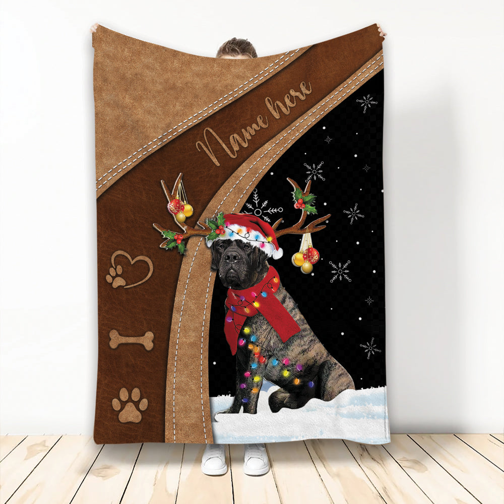 Ohaprints-Fleece-Sherpa-Blanket-Brindle-English-Mastiff-String-Light-Christmas-Custom-Personalized-Name-Soft-Throw-Blanket-2112-Fleece Blanket