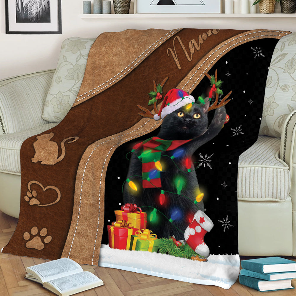 キャット Sherpa Blanket Black Cat Fleece Blanket Personalized Black Cat