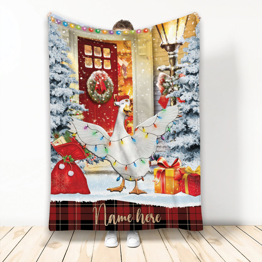 Ohaprints-Fleece-Sherpa-Blanket-Duck-With-Santa-Hat-Christmas-Gift-Box-Custom-Personalized-Name-Soft-Throw-Blanket-2123-Fleece Blanket