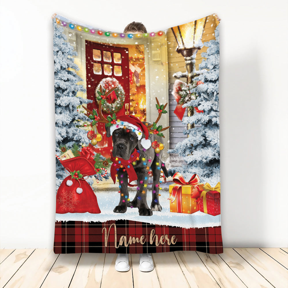 Ohaprints-Fleece-Sherpa-Blanket-Cane-Corso-With-Santa-Hat-Christmas-Gift-Box-Custom-Personalized-Name-Soft-Throw-Blanket-2124-Fleece Blanket