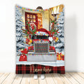 Ohaprints-Fleece-Sherpa-Blanket-Red-Truck-Truck-Driver-With-Christmas-Gift-Box-Custom-Personalized-Name-Soft-Throw-Blanket-2128-Fleece Blanket