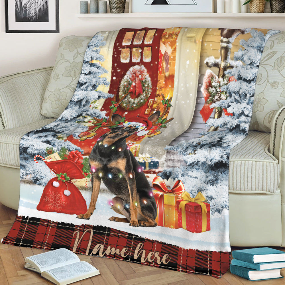 Ohaprints-Fleece-Sherpa-Blanket-Miniature-Pinscher-With-Santa-Hat-Christmas-Gift-Box-Custom-Personalized-Name-Soft-Throw-Blanket-2130-Sherpa Blanket