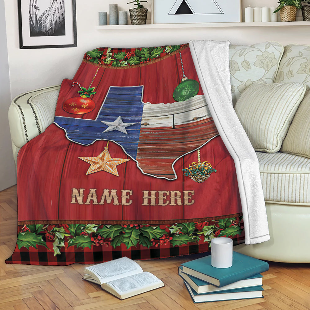 Ohaprints-Fleece-Sherpa-Blanket-Texas-Christmas-Flag-Merry-Christmas-Red-Plaid-Gift-Custom-Personalized-Name-Soft-Throw-Blanket-2133-Fleece Blanket