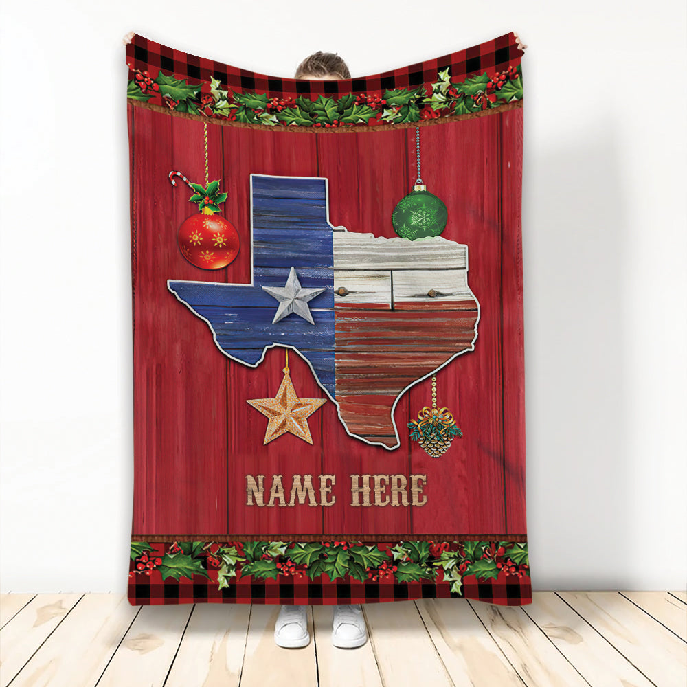 Ohaprints-Fleece-Sherpa-Blanket-Texas-Christmas-Flag-Merry-Christmas-Red-Plaid-Gift-Custom-Personalized-Name-Soft-Throw-Blanket-2133-Fleece Blanket