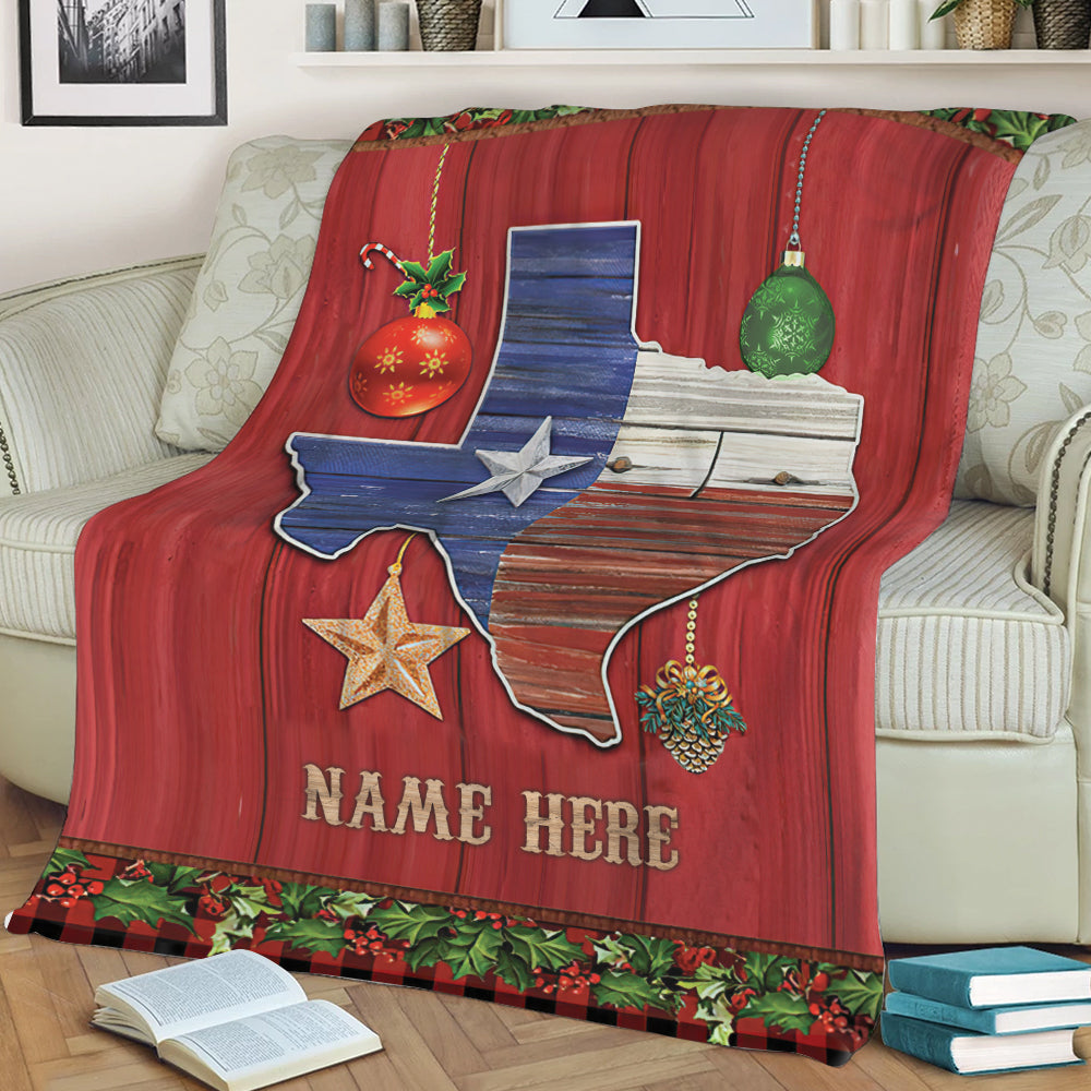 Ohaprints-Fleece-Sherpa-Blanket-Texas-Christmas-Flag-Merry-Christmas-Red-Plaid-Gift-Custom-Personalized-Name-Soft-Throw-Blanket-2133-Sherpa Blanket