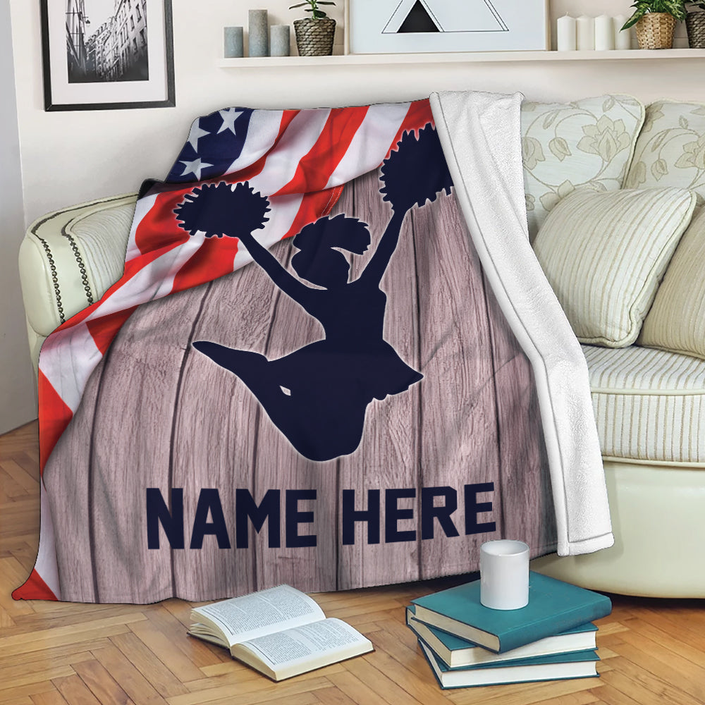 Ohaprints-Fleece-Sherpa-Blanket-Cheerleading-Cheerleader-Girl-American-Flag-Custom-Personalized-Name-Soft-Throw-Blanket-2166-Fleece Blanket