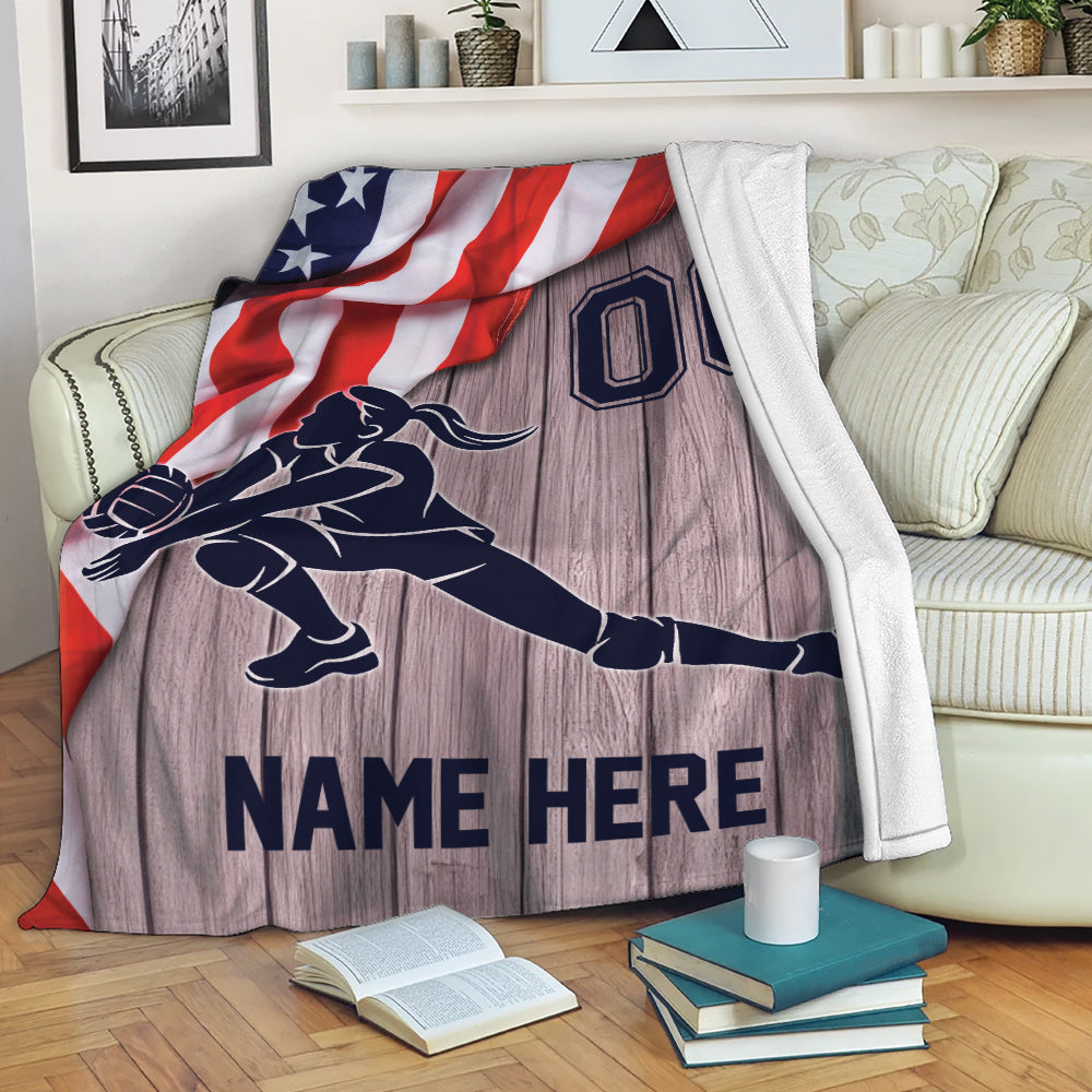 Ohaprints-Fleece-Sherpa-Blanket-Volleyball-Player-Girl-American-Flag-Custom-Personalized-Name-Number-Soft-Throw-Blanket-2168-Fleece Blanket