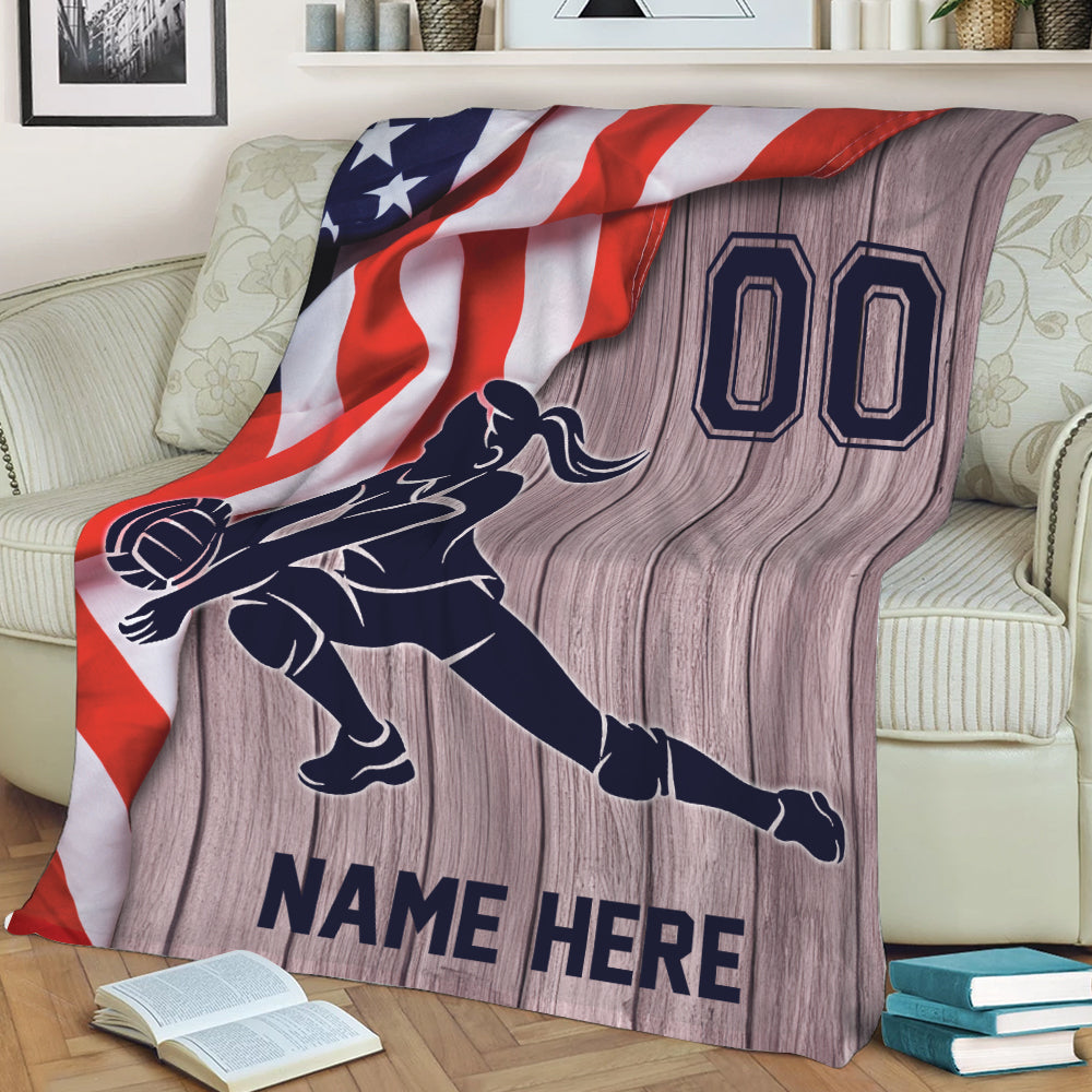 Ohaprints-Fleece-Sherpa-Blanket-Volleyball-Player-Girl-American-Flag-Custom-Personalized-Name-Number-Soft-Throw-Blanket-2168-Sherpa Blanket