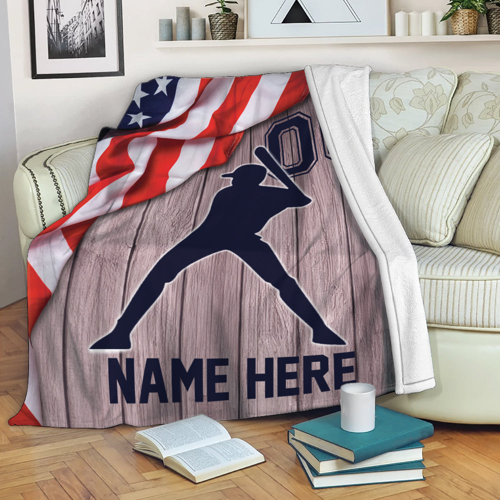 Ohaprints-Fleece-Sherpa-Blanket-Baseball-Player-Baseball-Batter-Us-Flag-Custom-Personalized-Name-Number-Soft-Throw-Blanket-2170-Fleece Blanket