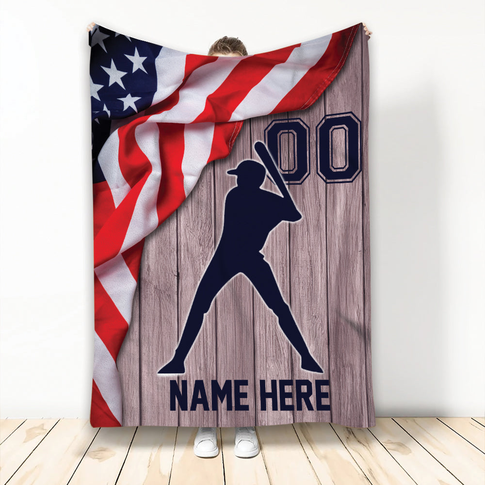 Ohaprints-Fleece-Sherpa-Blanket-Baseball-Player-Baseball-Batter-Us-Flag-Custom-Personalized-Name-Number-Soft-Throw-Blanket-2170-Fleece Blanket