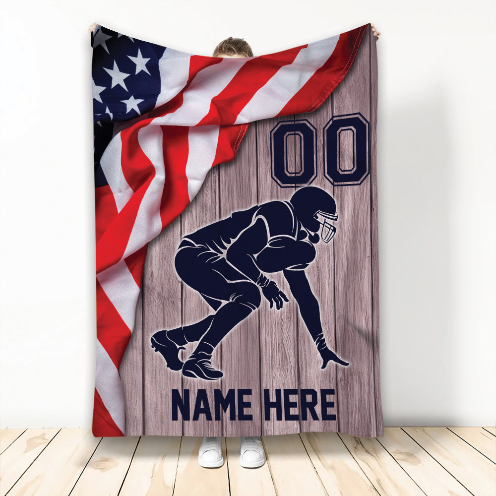 Ohaprints-Fleece-Sherpa-Blanket-American-Football-Player-Lineman-Us-Flag-Custom-Personalized-Name-Number-Soft-Throw-Blanket-2171-Fleece Blanket