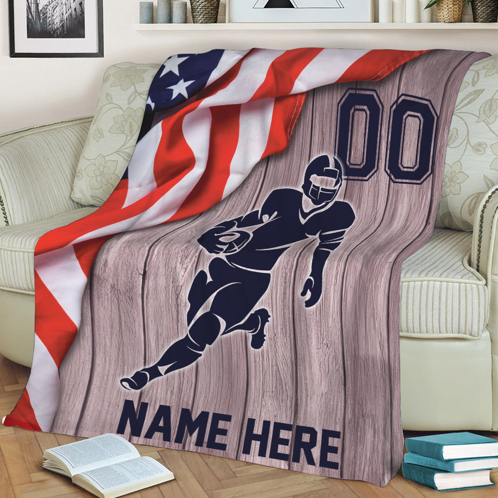 Ohaprints-Fleece-Sherpa-Blanket-American-Football-Player-Runner-Us-Flag-Custom-Personalized-Name-Number-Soft-Throw-Blanket-2172-Sherpa Blanket