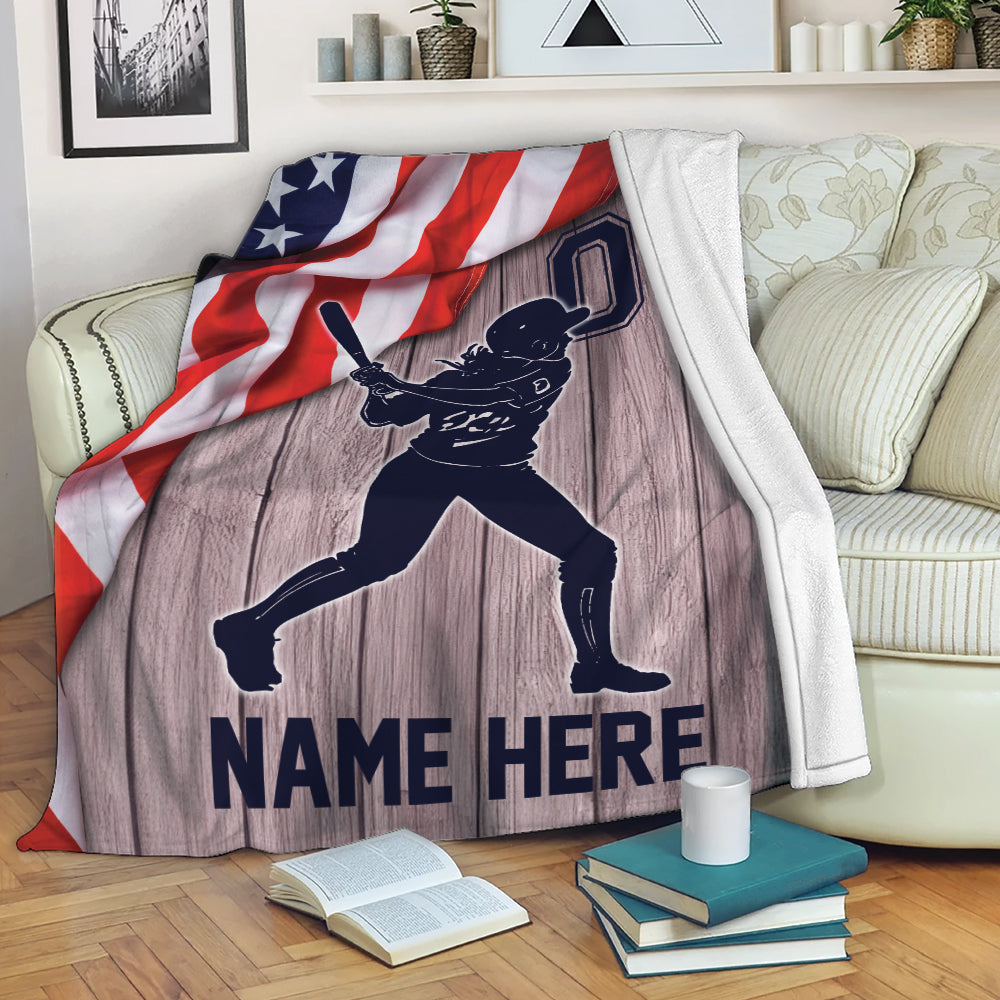 Ohaprints-Fleece-Sherpa-Blanket-Softball-Player-Girl-American-Flag-Custom-Personalized-Name-Number-Soft-Throw-Blanket-2173-Fleece Blanket