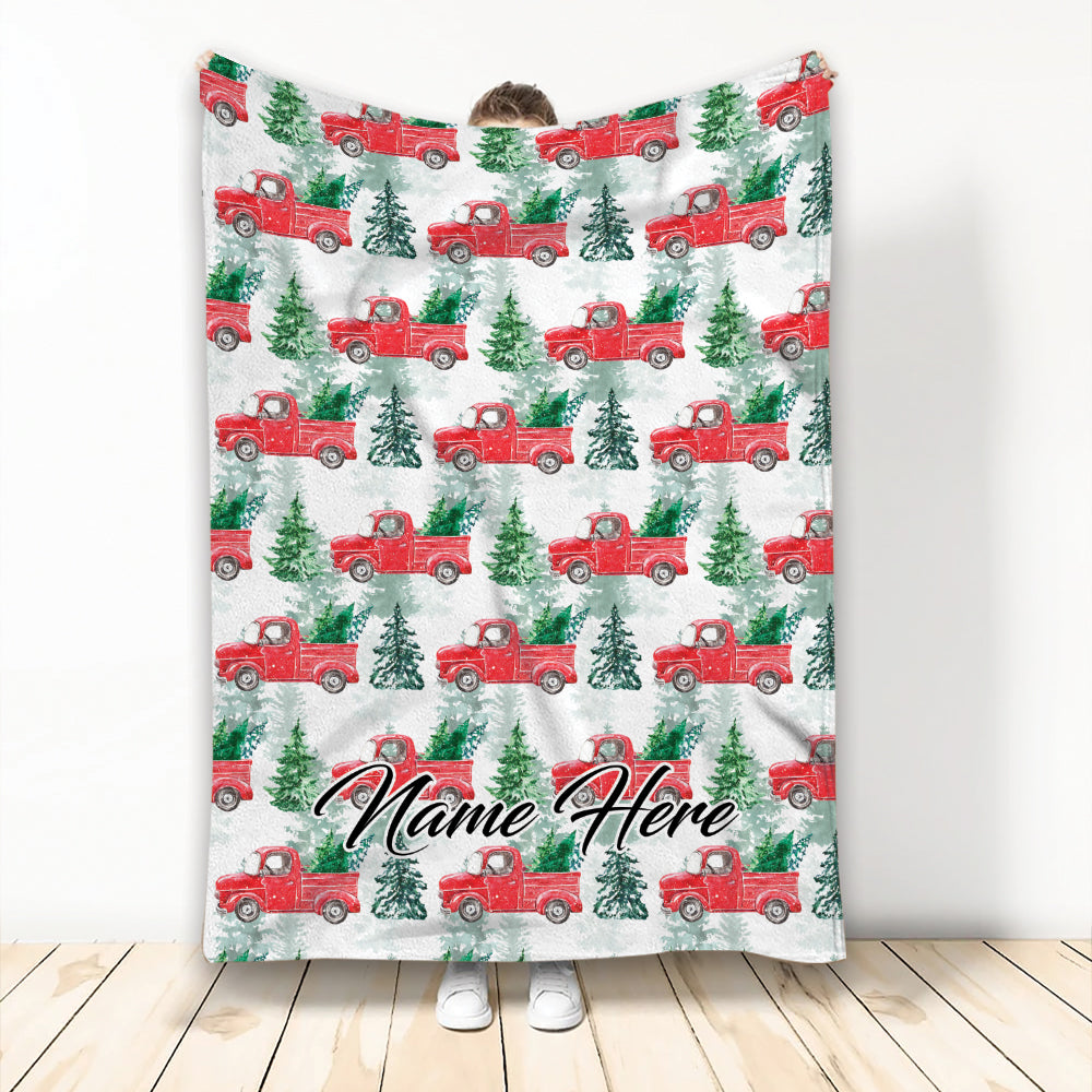 Ohaprints-Fleece-Sherpa-Blanket-Christmas-Tree-Red-Truck-Snowflake-Custom-Personalized-Name-Soft-Throw-Blanket-1959-Fleece Blanket