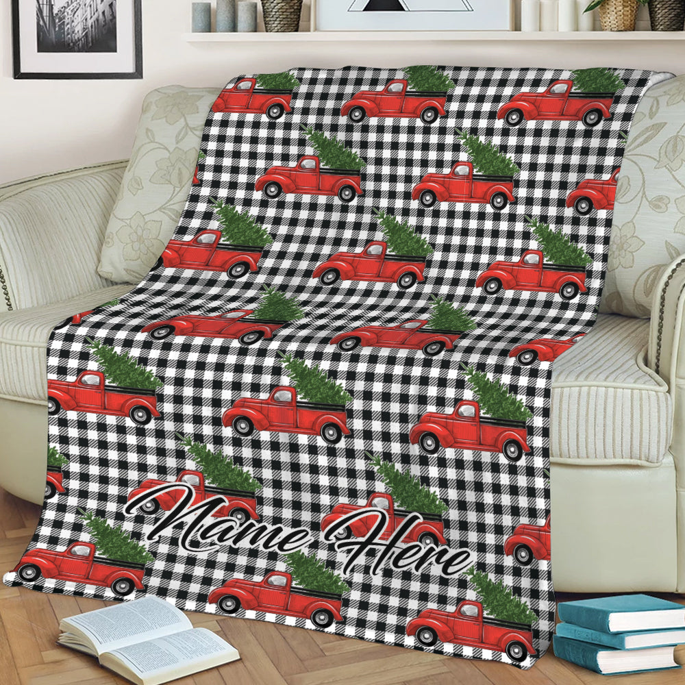 Ohaprints-Fleece-Sherpa-Blanket-Christmas-Tree-Red-Truck-Buffalo-Plaid-Custom-Personalized-Name-Soft-Throw-Blanket-1960-Sherpa Blanket