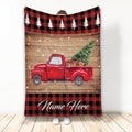 Ohaprints-Fleece-Sherpa-Blanket-Red-Truck-Christmas-Tree-Snowlfake-Custom-Personalized-Name-Soft-Throw-Blanket-1965-Fleece Blanket