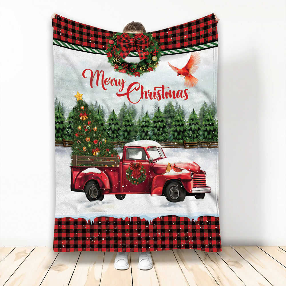 Ohaprints-Fleece-Sherpa-Blanket-Merry-Christmas-Red-Truck-Snowflake-Cardinal-Christmas-Gift-Soft-Throw-Blanket-1966-Fleece Blanket