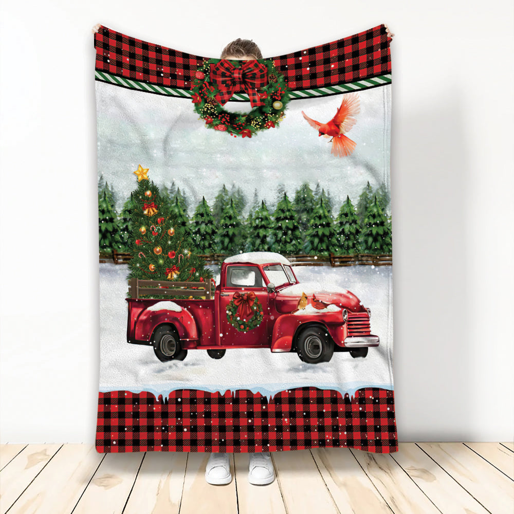 Ohaprints-Fleece-Sherpa-Blanket-Red-Truck-With-Christmas-Tree-And-Snowflake-Cardinal-Unique-Christmas-Gift-Soft-Throw-Blanket-1969-Fleece Blanket