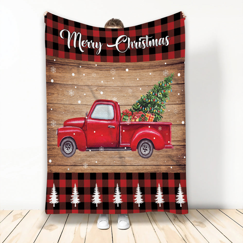 Ohaprints-Fleece-Sherpa-Blanket-Merry-Christmas-Red-Truck-Pine-Tree-Soft-Throw-Blanket-1970-Fleece Blanket