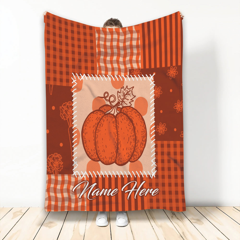 Ohaprints-Fleece-Sherpa-Blanket-Fall-Patchwork-Pumpkin-Carrots-Peas-Autumn-Custom-Personalized-Name-Soft-Throw-Blanket-1972-Fleece Blanket