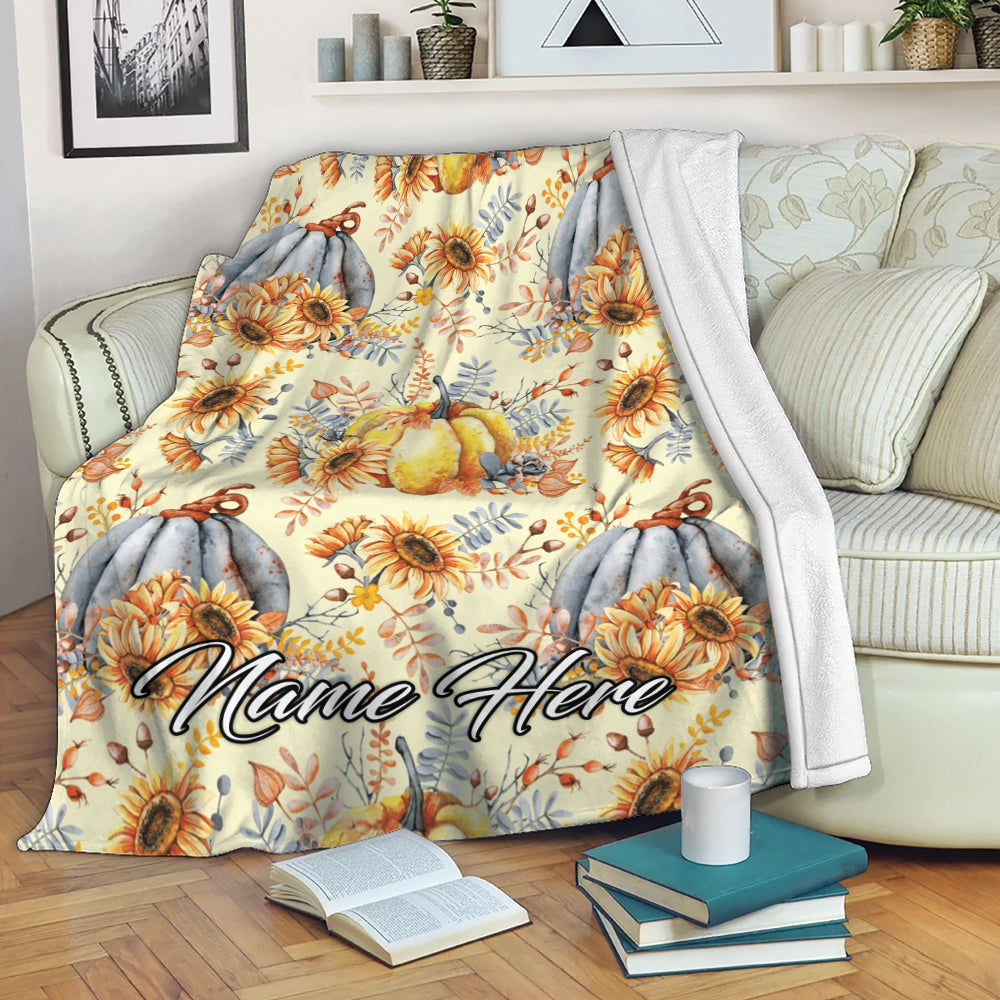 Ohaprints-Fleece-Sherpa-Blanket-Autumn-Pumpkins-Sunflower-Berries-Custom-Personalized-Name-Soft-Throw-Blanket-1973-Fleece Blanket