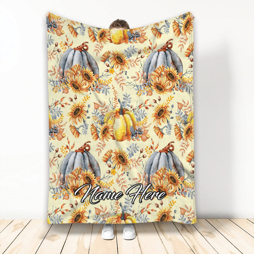 Ohaprints-Fleece-Sherpa-Blanket-Autumn-Pumpkins-Sunflower-Berries-Custom-Personalized-Name-Soft-Throw-Blanket-1973-Fleece Blanket