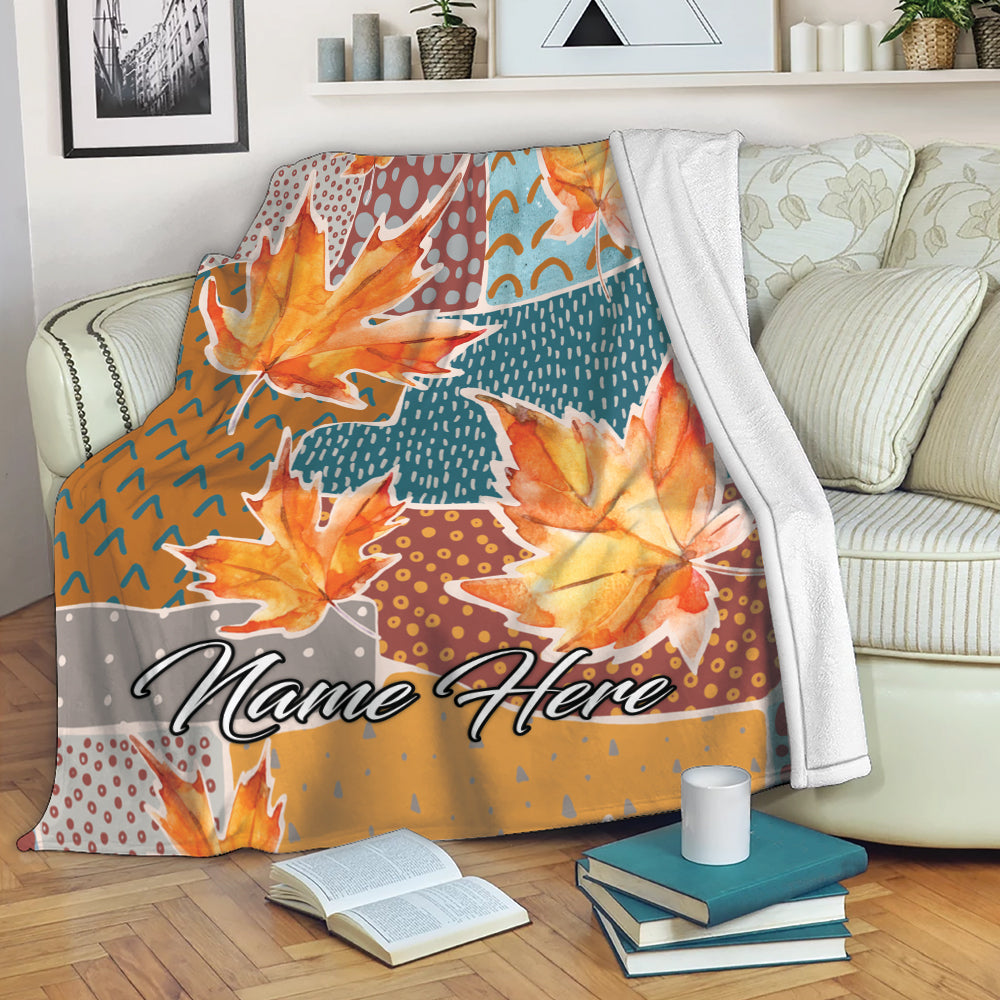 Ohaprints-Fleece-Sherpa-Blanket-Autumn-Flowers-Fall-Maple-Leaf-Custom-Personalized-Name-Soft-Throw-Blanket-1974-Fleece Blanket