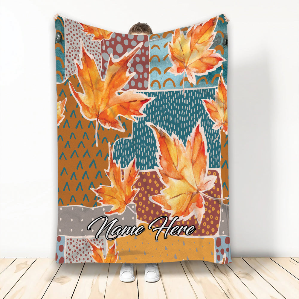 Ohaprints-Fleece-Sherpa-Blanket-Autumn-Flowers-Fall-Maple-Leaf-Custom-Personalized-Name-Soft-Throw-Blanket-1974-Fleece Blanket