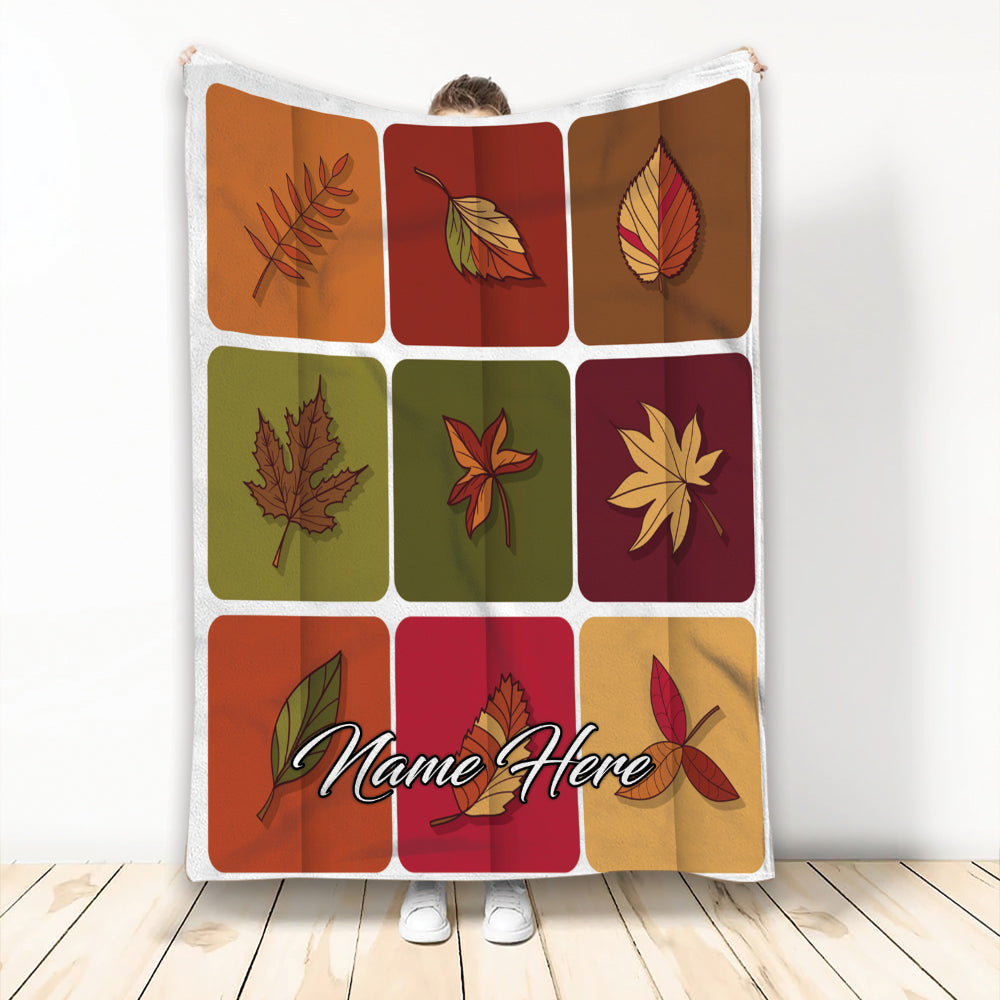 Ohaprints-Fleece-Sherpa-Blanket-Autumn-Leaves-Patchwork-Fall-Maple-Leaf-Custom-Personalized-Name-Soft-Throw-Blanket-1975-Fleece Blanket