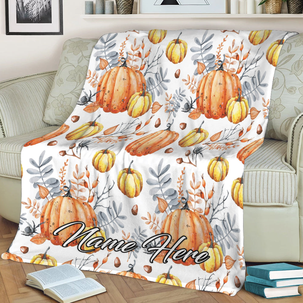 Ohaprints-Fleece-Sherpa-Blanket-Fall-Autumn-Pumpkins-Leaves-Harves-Custom-Personalized-Name-Soft-Throw-Blanket-1979-Sherpa Blanket