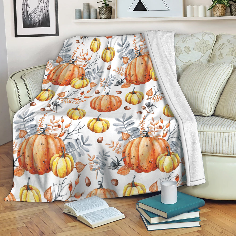 Ohaprints-Fleece-Sherpa-Blanket-Fall-Autumn-Pumpkins-Fall-Leaves-Harves-Leaves-Autumn-Thanksgiving-Harves-Soft-Throw-Blanket-1980-Fleece Blanket