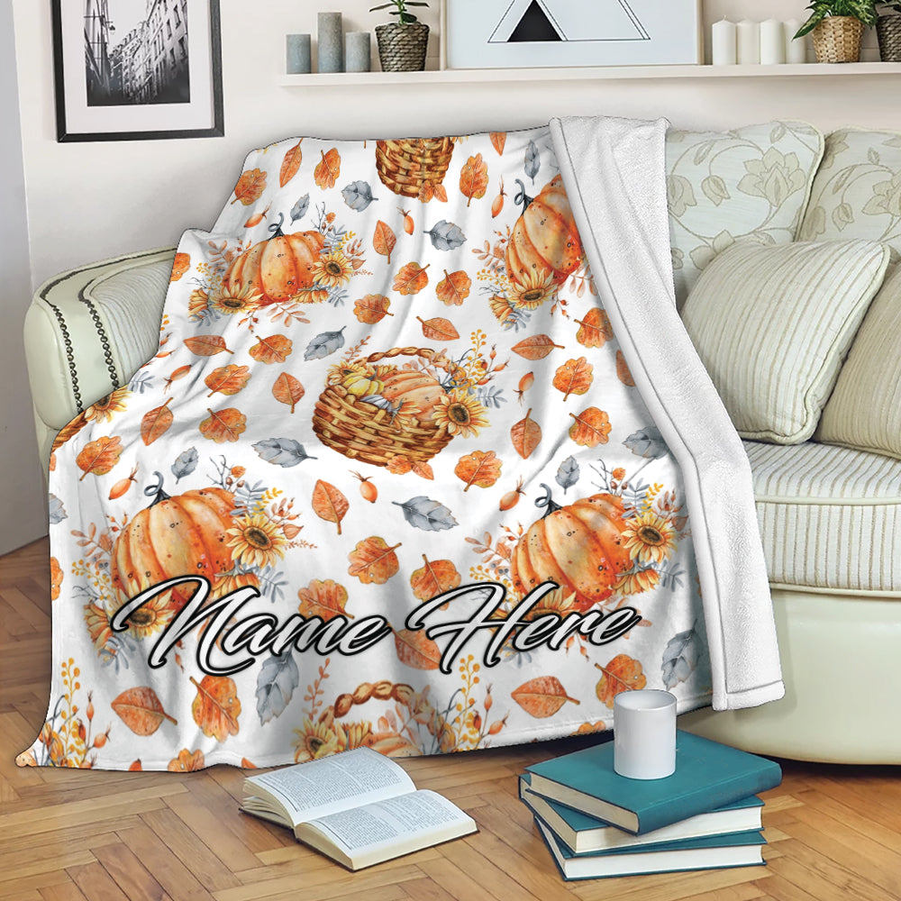 Ohaprints-Fleece-Sherpa-Blanket-Autumn-Fall-Pumpkins-Sunflower-Basket-Custom-Personalized-Name-Soft-Throw-Blanket-1981-Fleece Blanket