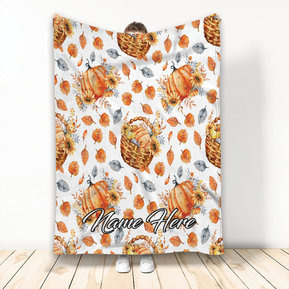 Ohaprints-Fleece-Sherpa-Blanket-Autumn-Fall-Pumpkins-Sunflower-Basket-Custom-Personalized-Name-Soft-Throw-Blanket-1981-Fleece Blanket