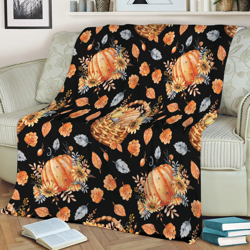 Ohaprints-Fleece-Sherpa-Blanket-Autumn-Pumpkins-Sunflower-Fall-Leaves-Flower-Holiday-Thanksgiving-Harvest-Soft-Throw-Blanket-1984-Sherpa Blanket