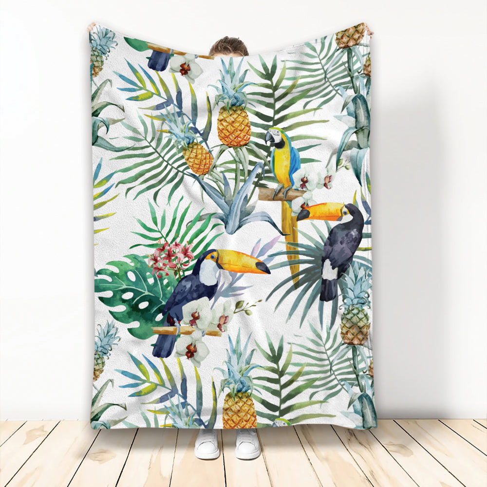 Ohaprints-Fleece-Sherpa-Blanket-Toucan-Birds-Tropical-Leaf-Gift-For-Bird-Lover-Soft-Throw-Blanket-2156-Fleece Blanket