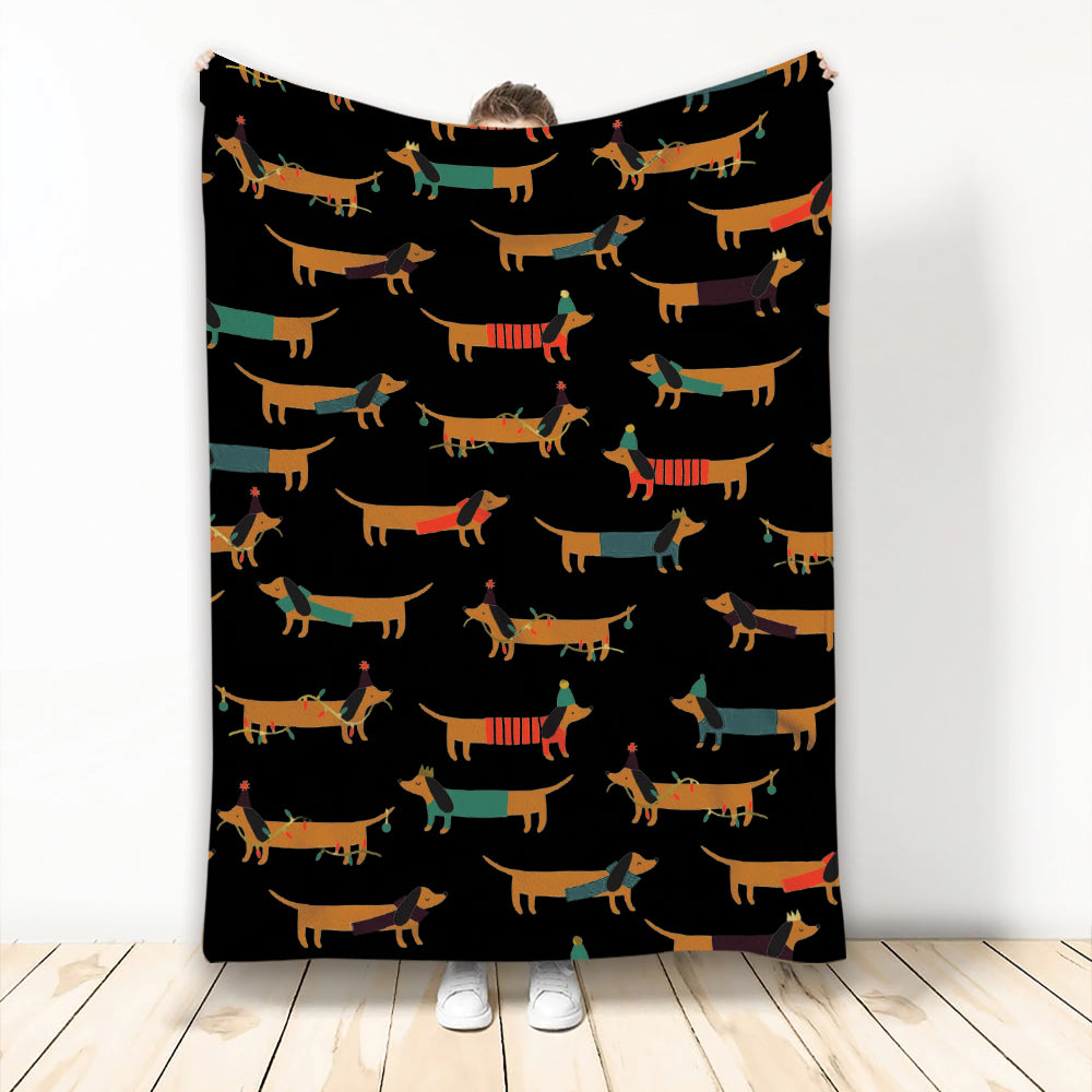 Ohaprints-Fleece-Sherpa-Blanket-Dachshund-Funny-Brown-Pattern-Gift-For-Dog-Lover-Soft-Throw-Blanket-2159-Fleece Blanket