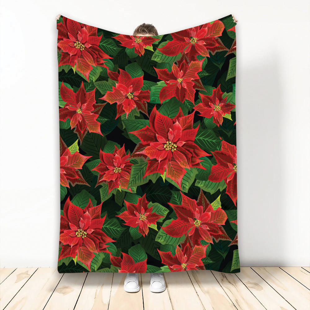 Ohaprints-Fleece-Sherpa-Blanket-Aesthetic-Poinsettia-Pattern-Soft-Throw-Blanket-2162-Fleece Blanket