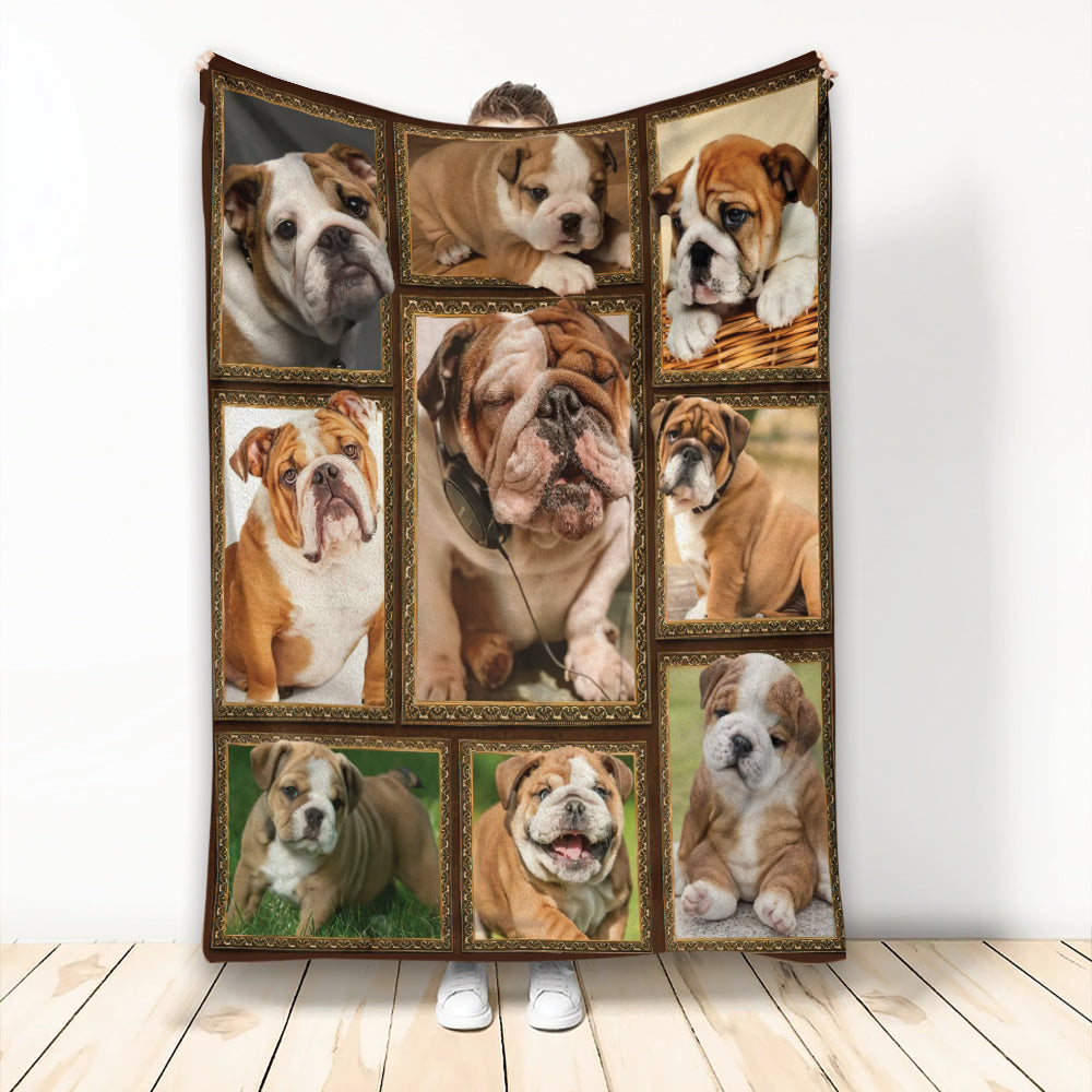 Ohaprints-Fleece-Sherpa-Blanket-Funny-English-Bulldog-Puppy-Dog-Lover-Soft-Throw-Blanket-2164-Fleece Blanket