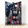 Ohaprints-Fleece-Sherpa-Blanket-American-Football-Player-American-Flag-Pattern-Custom-Personalized-Name-Number-Soft-Throw-Blanket-2061-Fleece Blanket