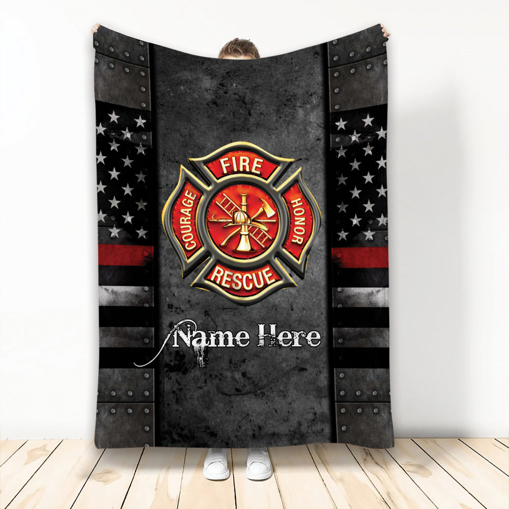 Ohaprints-Fleece-Sherpa-Blanket-Firefighter-Thin-Red-Line-American-Usa-Flag-July-4Th-Custom-Personalized-Name-Soft-Throw-Blanket-2064-Fleece Blanket