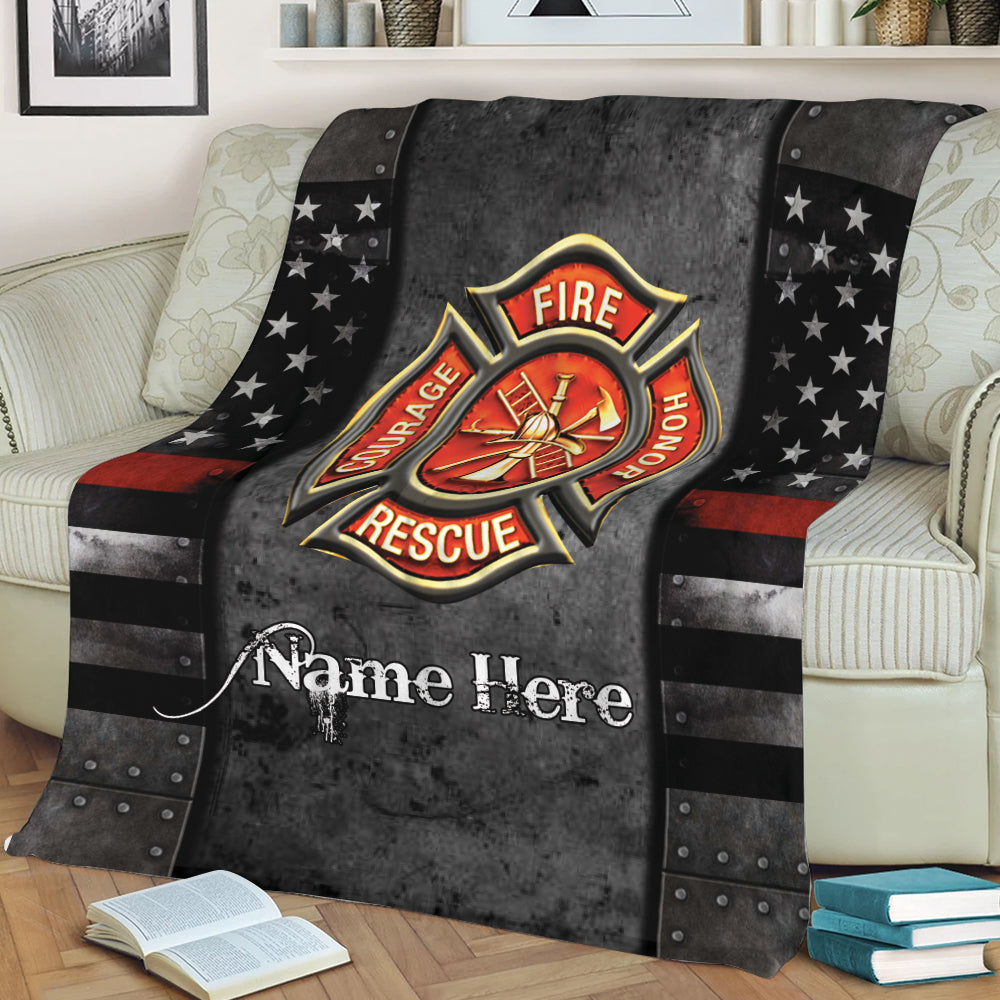 Ohaprints-Fleece-Sherpa-Blanket-Firefighter-Thin-Red-Line-American-Usa-Flag-July-4Th-Custom-Personalized-Name-Soft-Throw-Blanket-2064-Sherpa Blanket