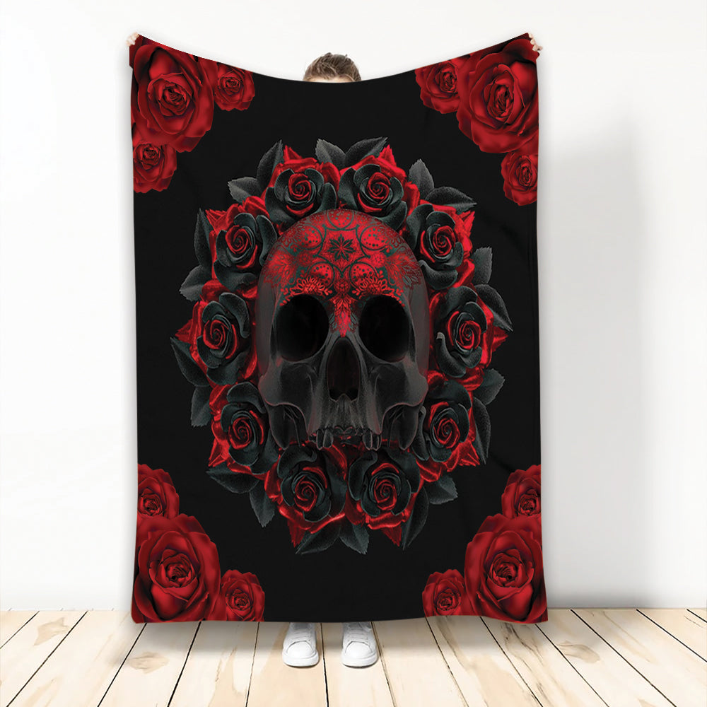 Ohaprints-Fleece-Sherpa-Blanket-Skull-Rose-Flowers-Sugar-Skull-Soft-Throw-Blanket-2069-Fleece Blanket