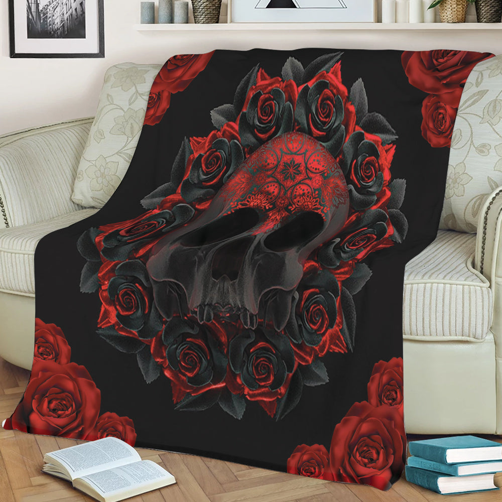 Ohaprints-Fleece-Sherpa-Blanket-Skull-Rose-Flowers-Sugar-Skull-Soft-Throw-Blanket-2069-Sherpa Blanket