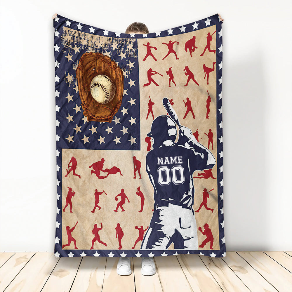 Ohaprints-Fleece-Sherpa-Blanket-Baseball-Player-Fan-Batter-Pose-America-Flag-Custom-Personalized-Name-Number-Soft-Throw-Blanket-2070-Fleece Blanket